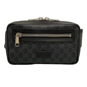 GUCCI GG Plus/GG Supreme 474293 Black Gray PVC Leather Bum Bag
